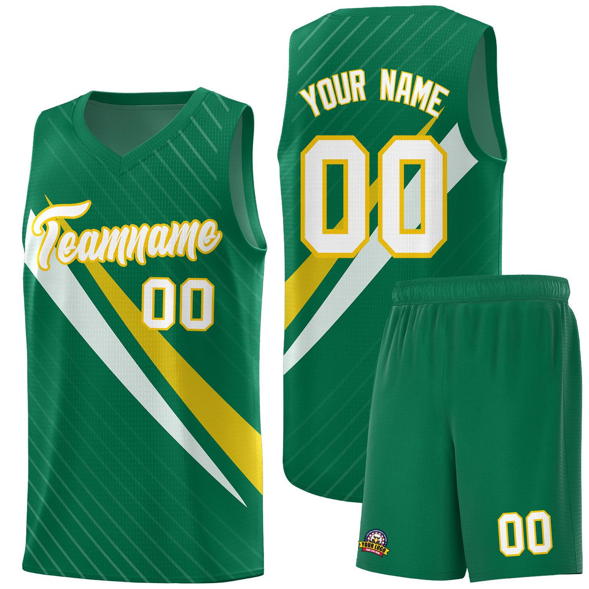 Custom Kelly Green Diagonal Pinstripe Pattern Color Block Sports Uniform Basketball Jersey|KXKSHOP