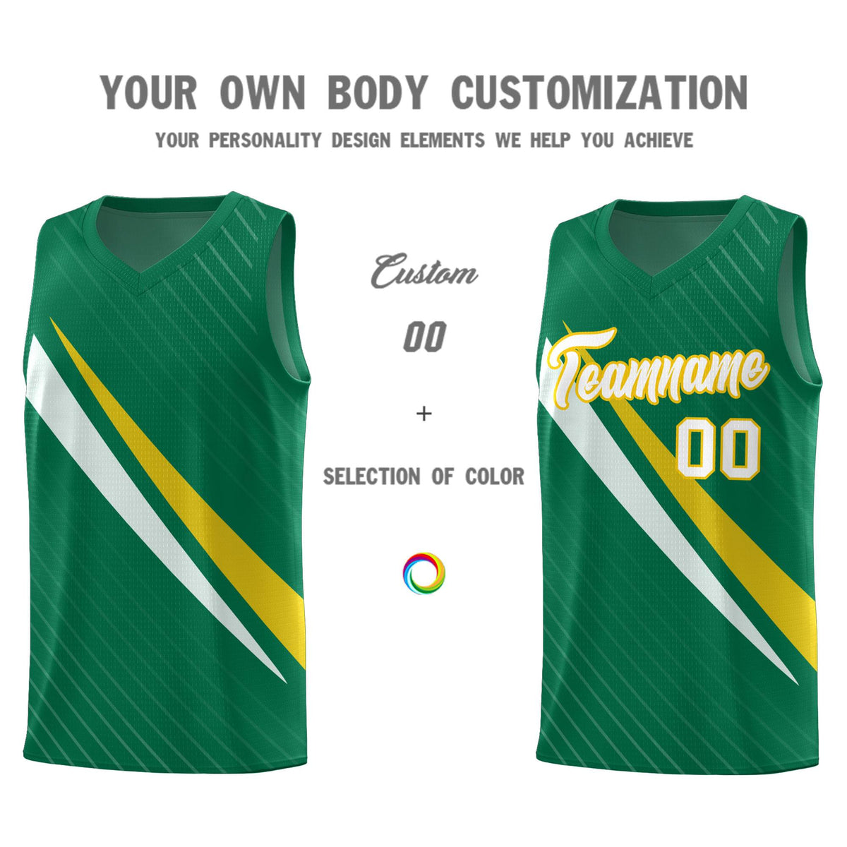 Custom Kelly Green Diagonal Pinstripe Pattern Color Block Sports Uniform Basketball Jersey|KXKSHOP