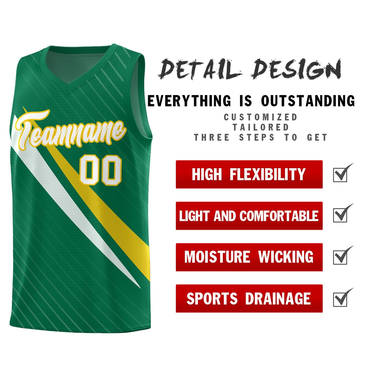 Custom Kelly Green Diagonal Pinstripe Pattern Color Block Sports Uniform Basketball Jersey|KXKSHOP
