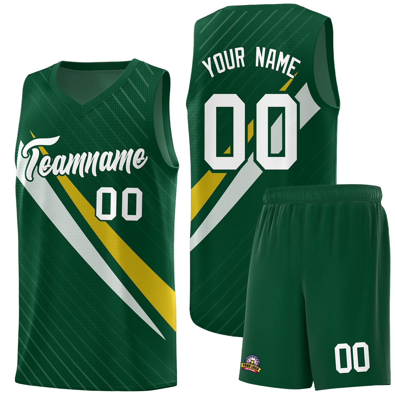 Custom Hunter Green Diagonal Pinstripe Pattern Color Block Sports Uniform Basketball Jersey|KXKSHOP