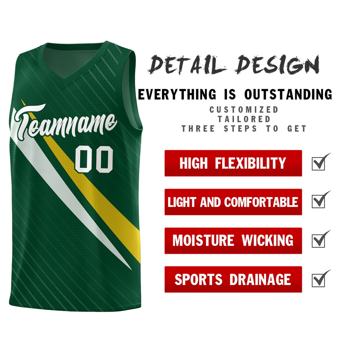 Custom Hunter Green Diagonal Pinstripe Pattern Color Block Sports Uniform Basketball Jersey|KXKSHOP
