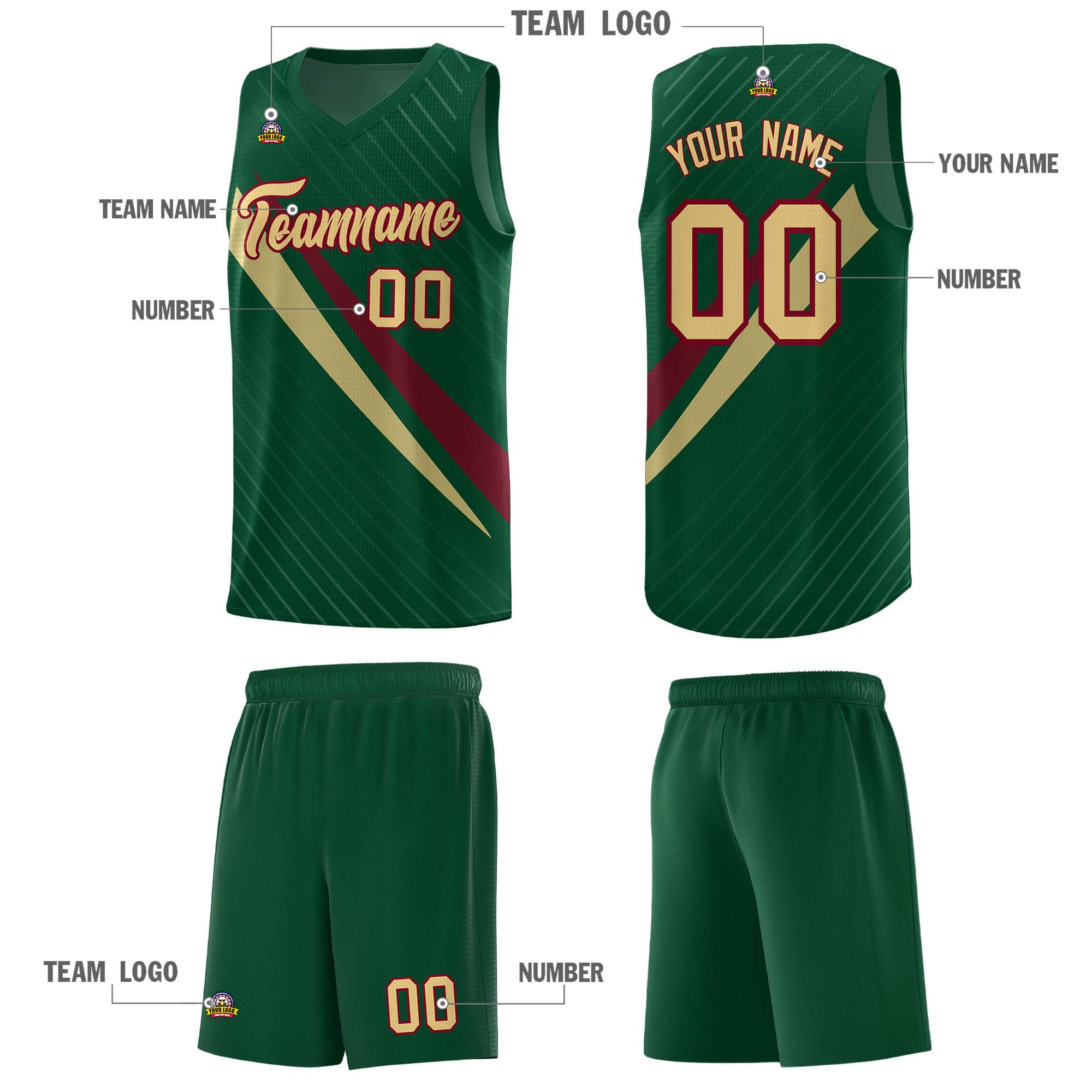 Custom Hunter Green Diagonal Pinstripe Pattern Color Block Sports Uniform Basketball Jersey|KXKSHOP