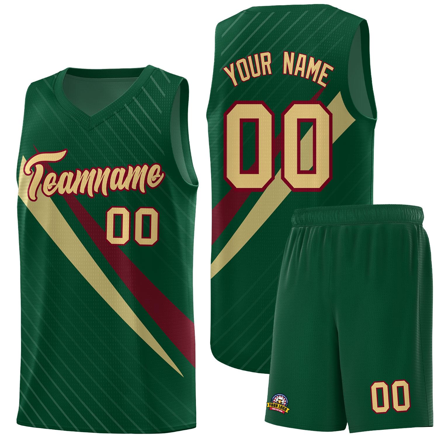 Custom Hunter Green Diagonal Pinstripe Pattern Color Block Sports Uniform Basketball Jersey|KXKSHOP