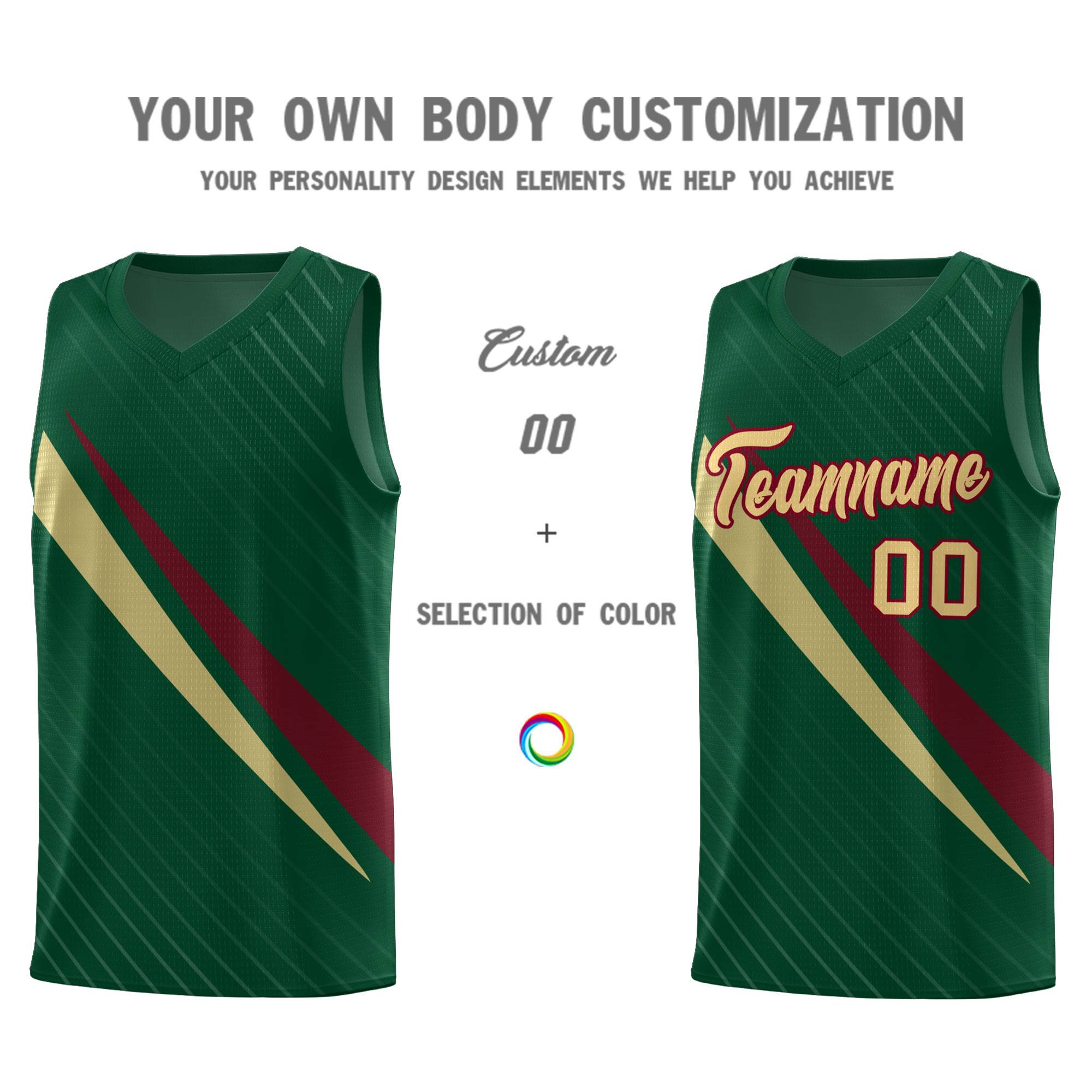 Custom Hunter Green Diagonal Pinstripe Pattern Color Block Sports Uniform Basketball Jersey|KXKSHOP