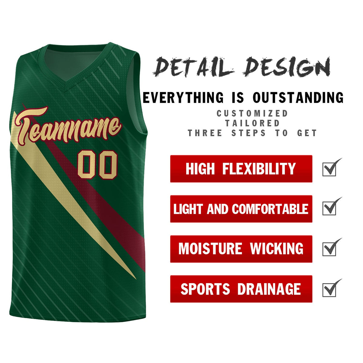 Custom Hunter Green Diagonal Pinstripe Pattern Color Block Sports Uniform Basketball Jersey|KXKSHOP
