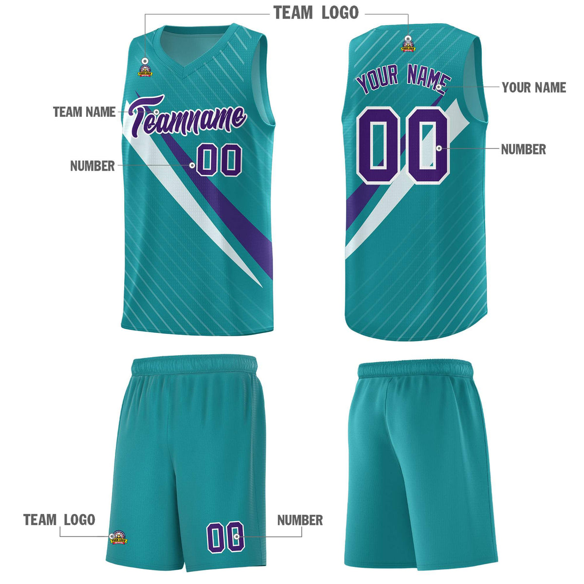 Custom Aqua Diagonal Pinstripe Pattern Color Block Sports Uniform Basketball Jersey|KXKSHOP