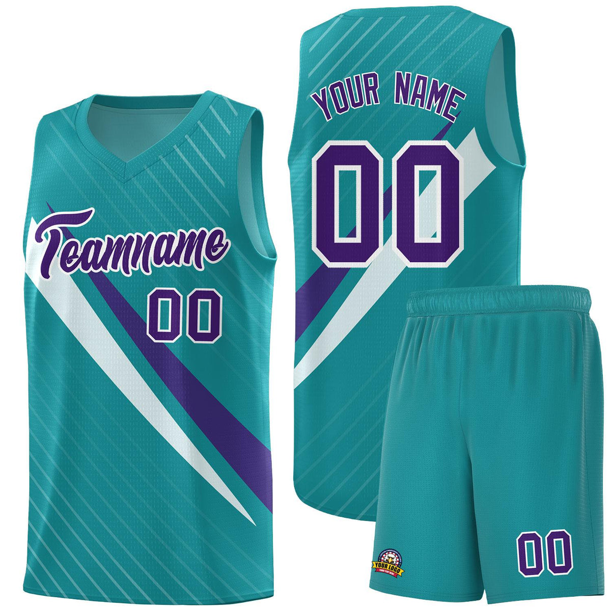 Custom Aqua Diagonal Pinstripe Pattern Color Block Sports Uniform Basketball Jersey|KXKSHOP