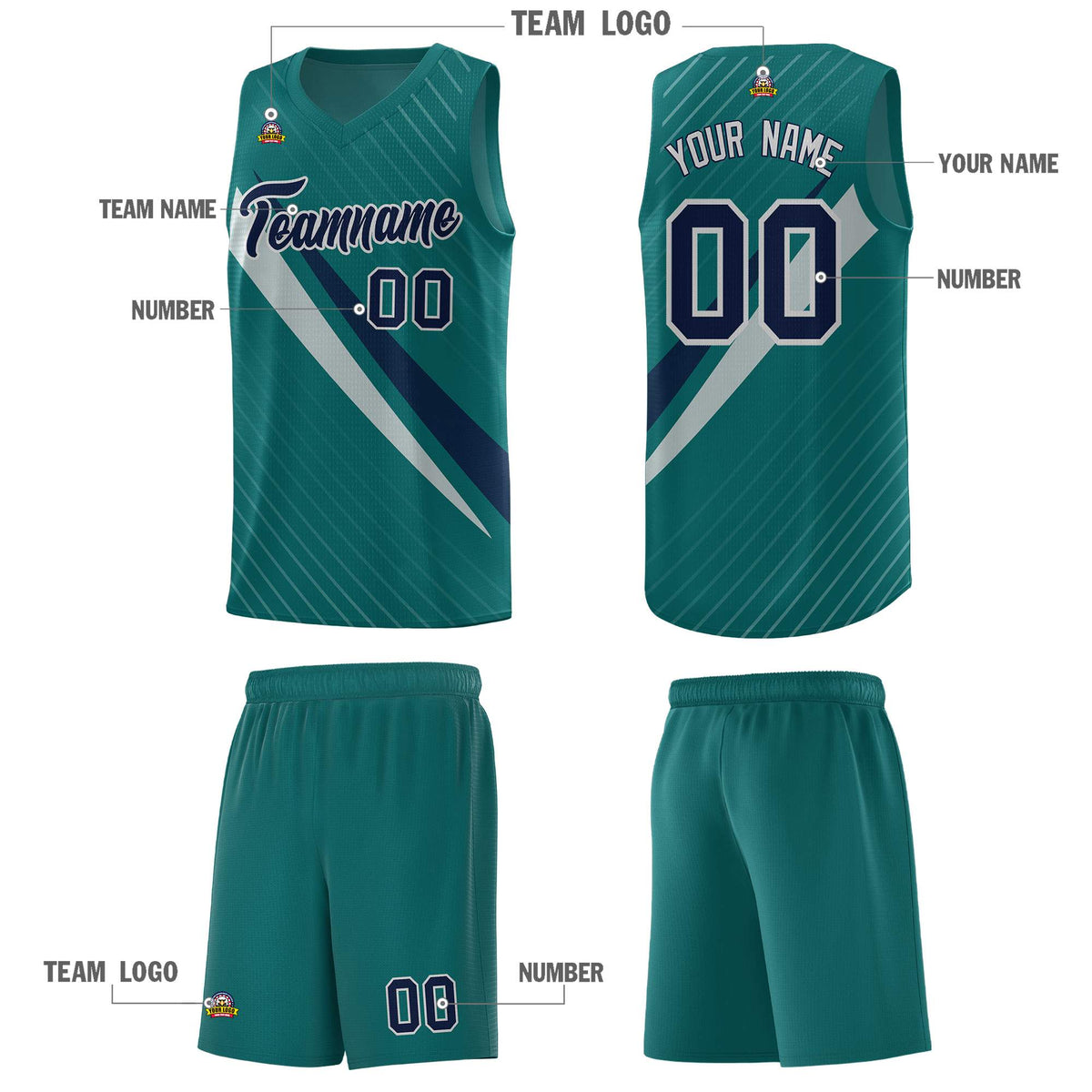Custom Aqua Diagonal Pinstripe Pattern Color Block Sports Uniform Basketball Jersey|KXKSHOP
