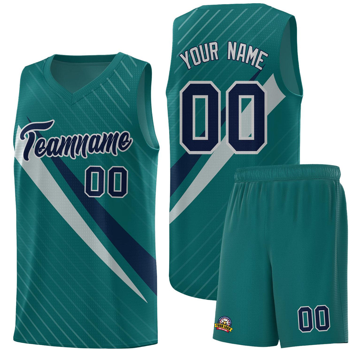 Custom Aqua Diagonal Pinstripe Pattern Color Block Sports Uniform Basketball Jersey|KXKSHOP