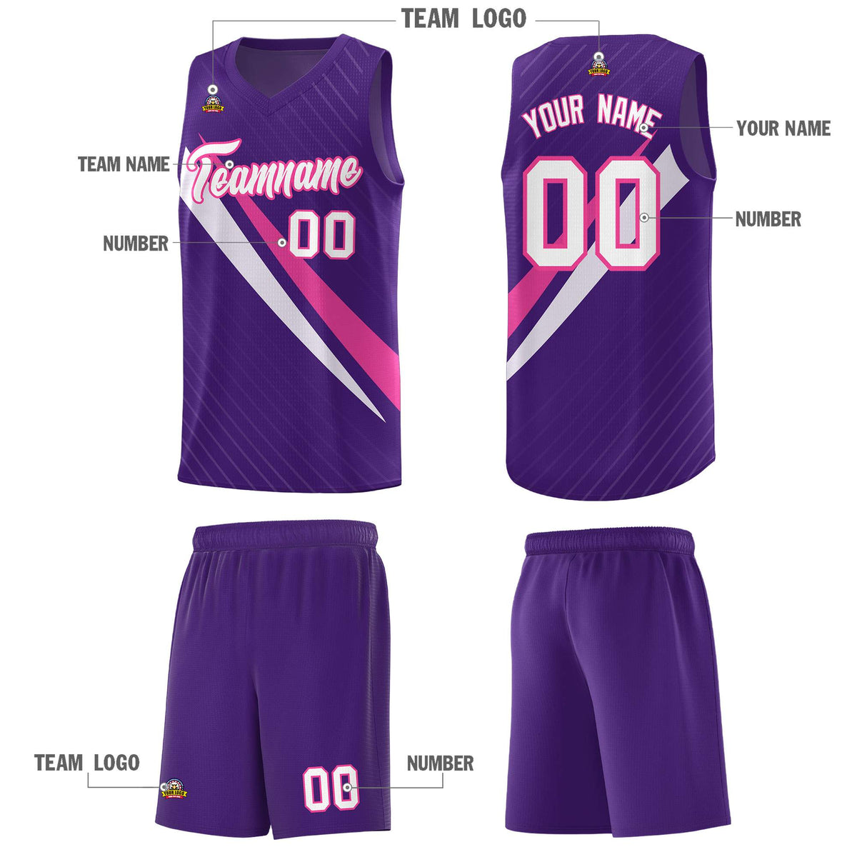 Custom Purple Diagonal Pinstripe Pattern Color Block Sports Uniform Basketball Jersey|KXKSHOP