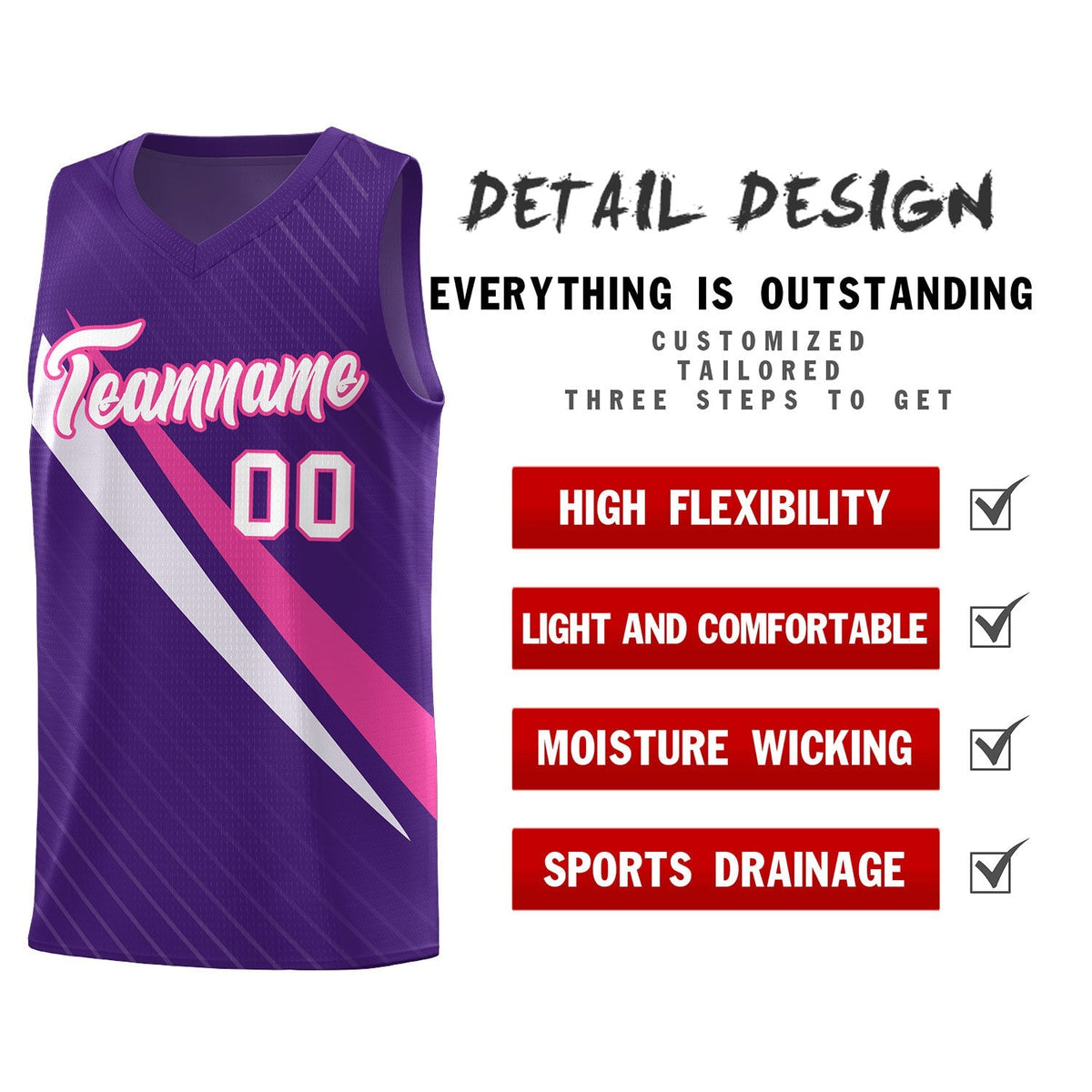 Custom Purple Diagonal Pinstripe Pattern Color Block Sports Uniform Basketball Jersey|KXKSHOP