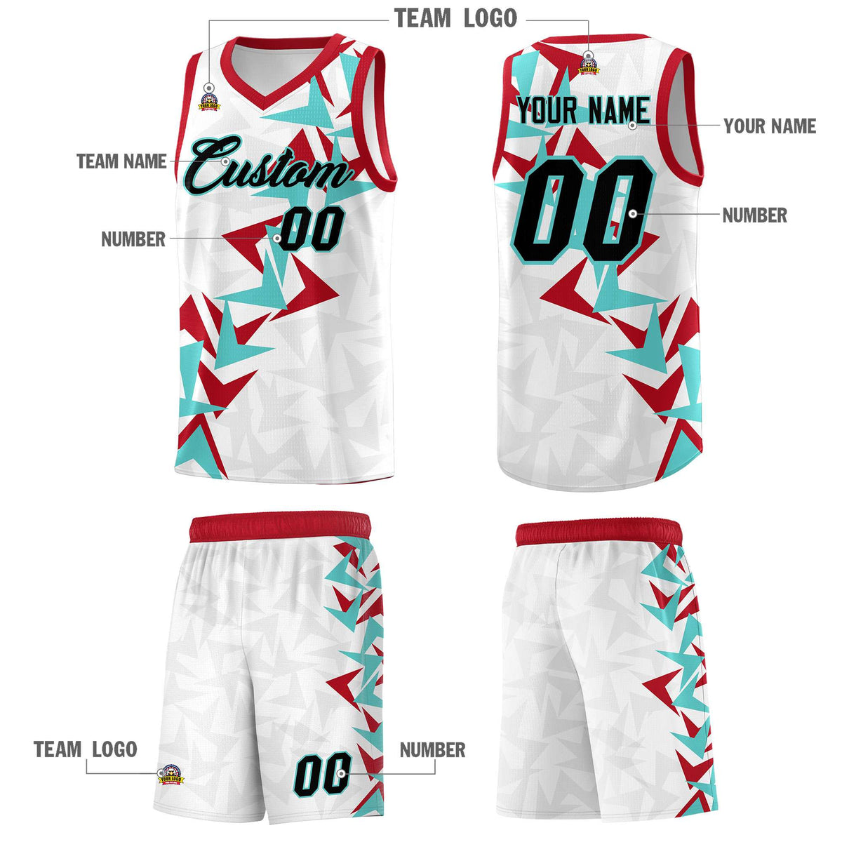 Custom White Boomerang Pattern Kits Basketball Jersey|KXKSHOP