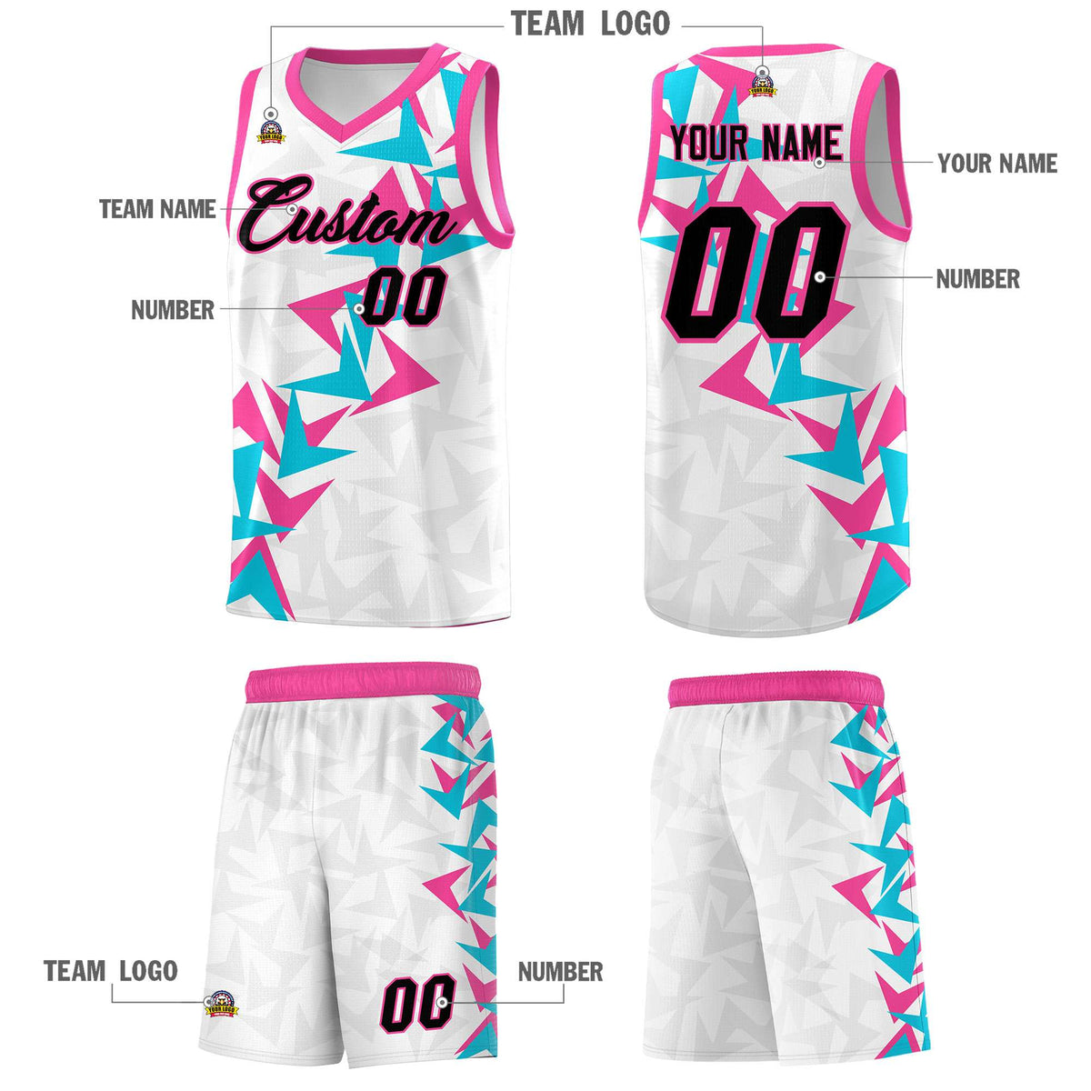 Custom White Boomerang Pattern Kits Basketball Jersey|KXKSHOP