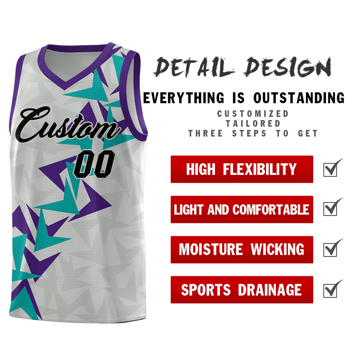 Custom Gray Boomerang Pattern Kits Basketball Jersey|KXKSHOP