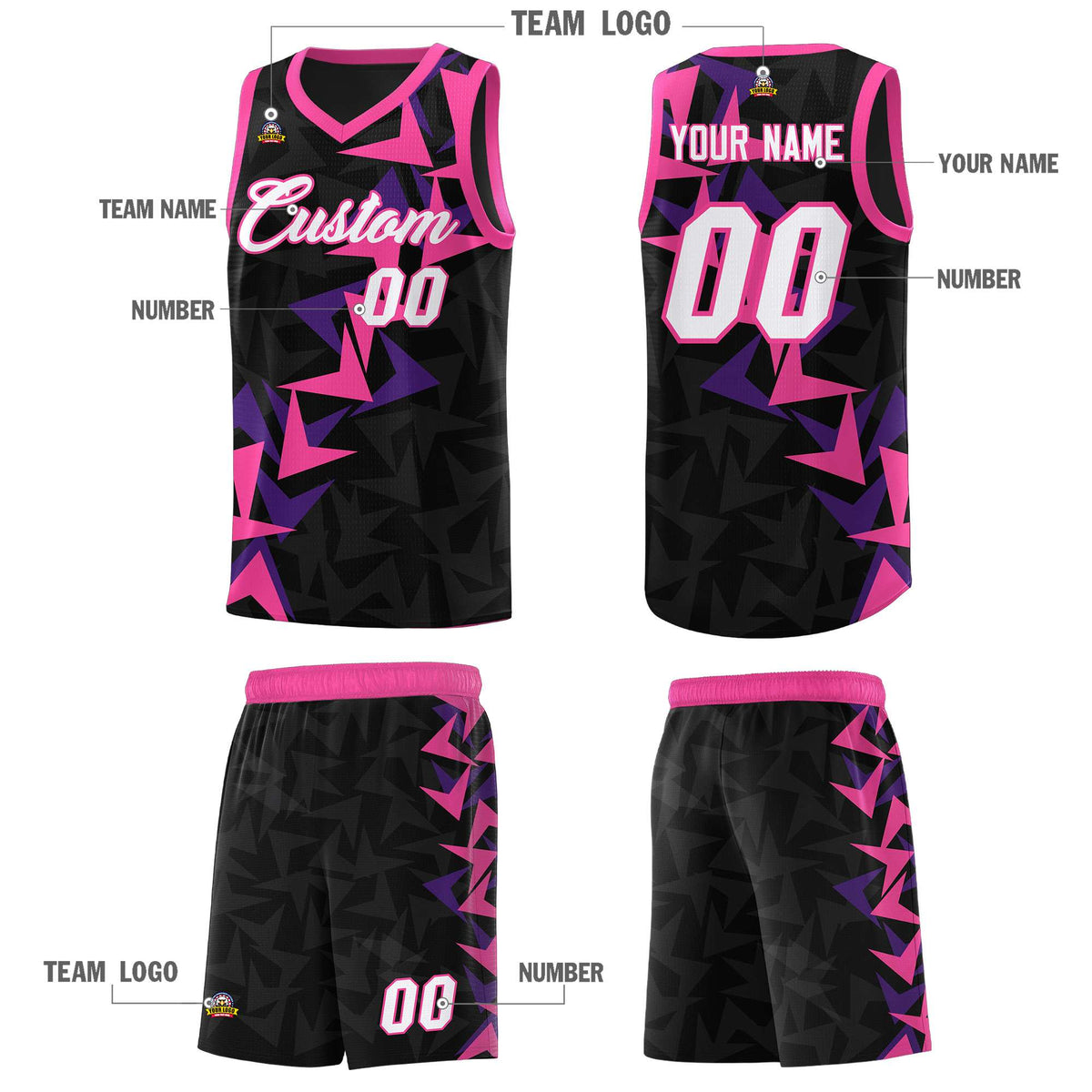 Custom Black Boomerang Pattern Kits Basketball Jersey|KXKSHOP