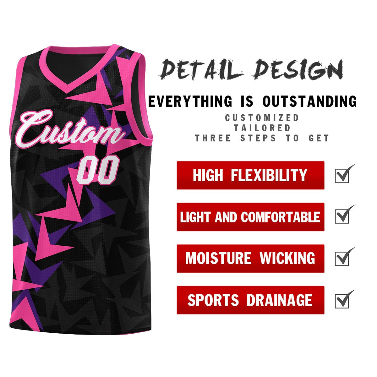 Custom Black Boomerang Pattern Kits Basketball Jersey|KXKSHOP