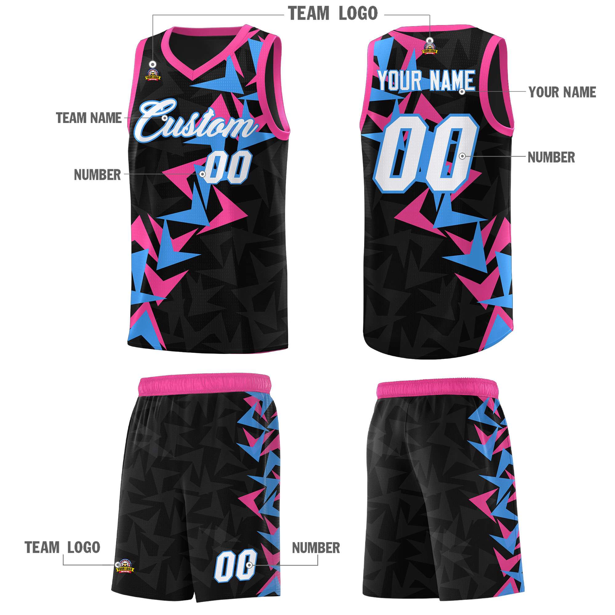 Custom Black Boomerang Pattern Kits Basketball Jersey|KXKSHOP