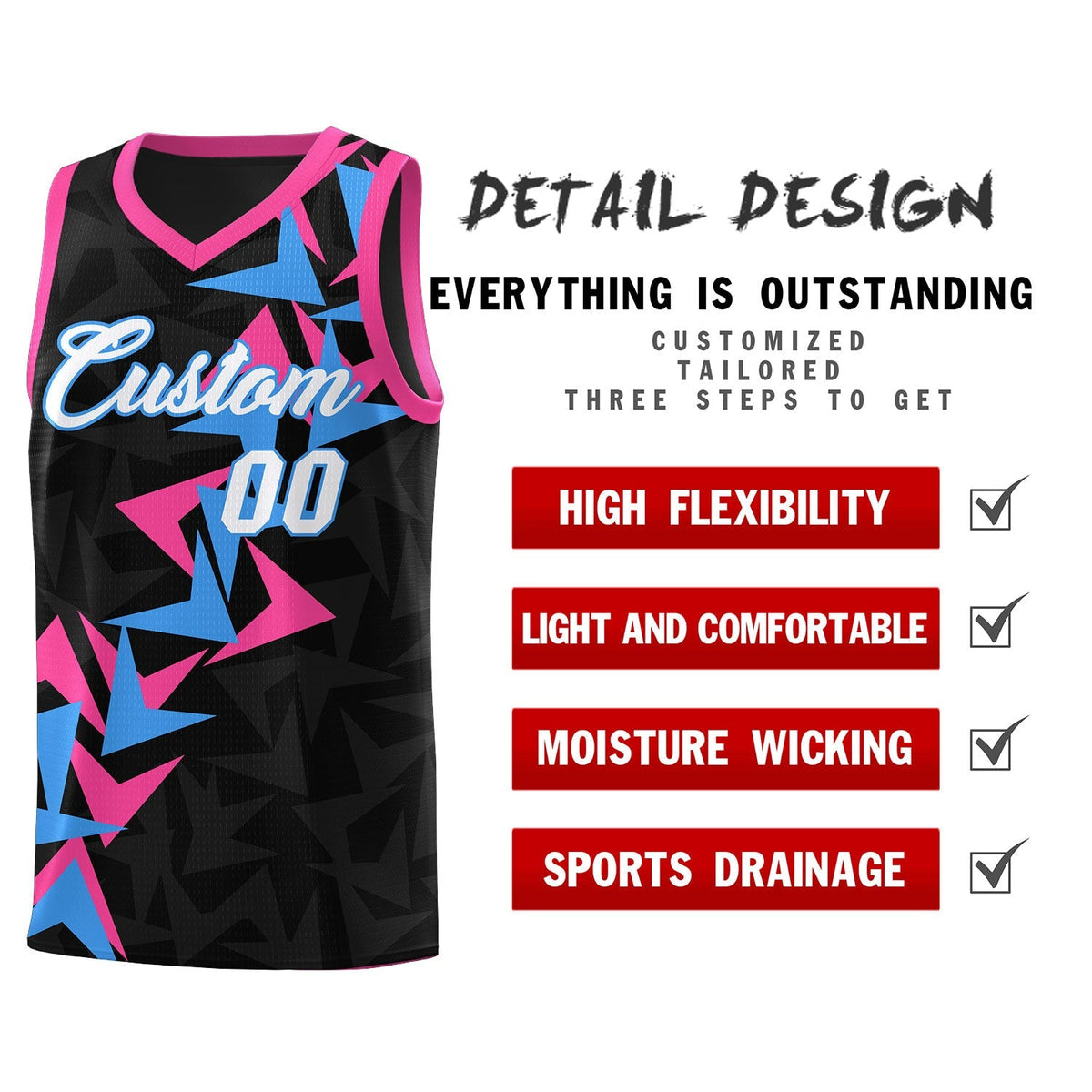 Custom Black Boomerang Pattern Kits Basketball Jersey|KXKSHOP