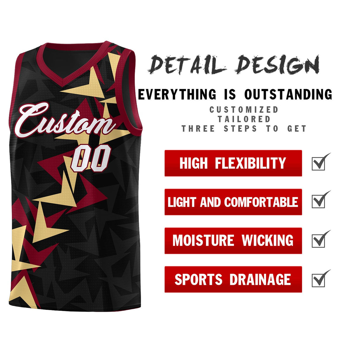 Custom Black Boomerang Pattern Kits Basketball Jersey|KXKSHOP