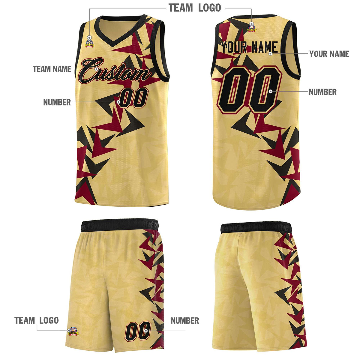 Custom Khaki Boomerang Pattern Kits Basketball Jersey|KXKSHOP