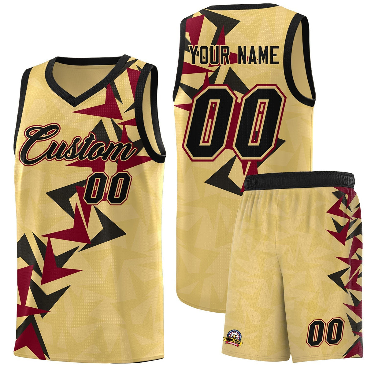 Custom Khaki Boomerang Pattern Kits Basketball Jersey|KXKSHOP