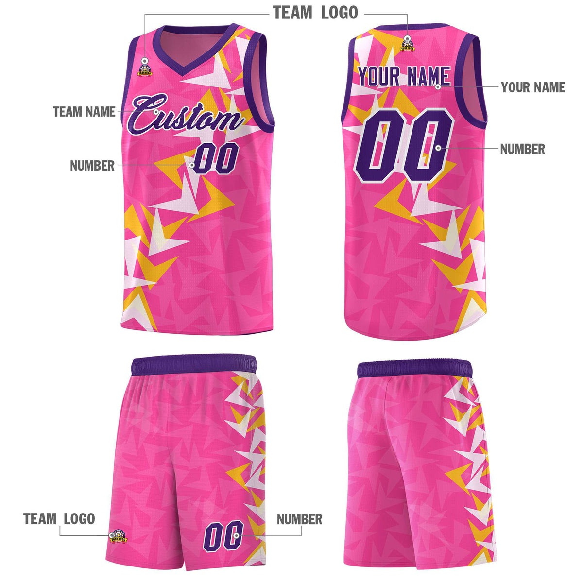 Custom Pink Boomerang Pattern Kits Basketball Jersey|KXKSHOP