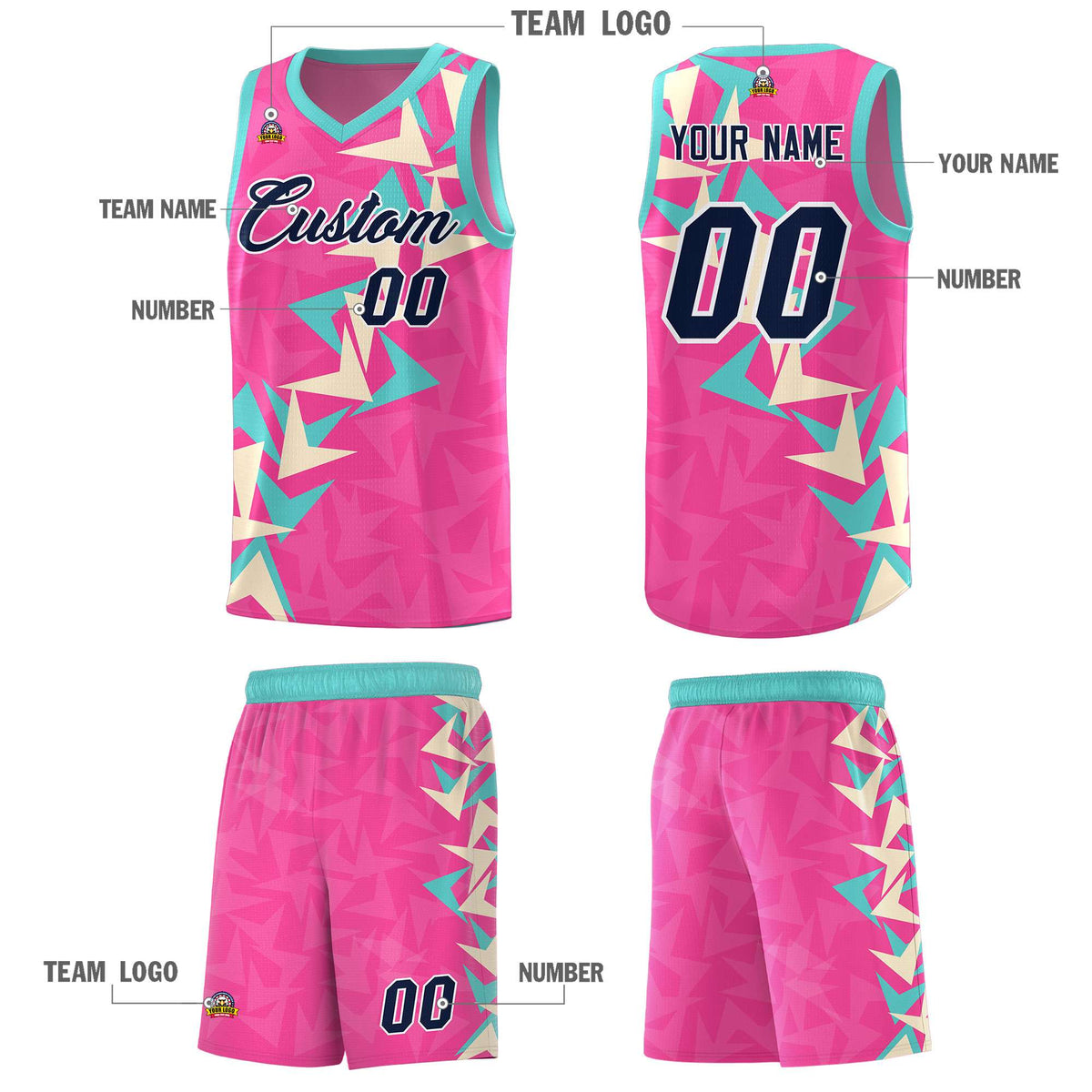 Custom Pink Boomerang Pattern Kits Basketball Jersey|KXKSHOP