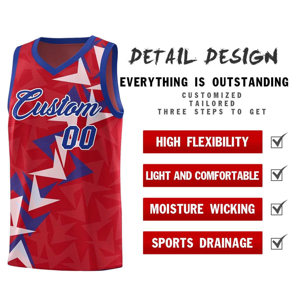 Custom Red Boomerang Pattern Kits Basketball Jersey|KXKSHOP