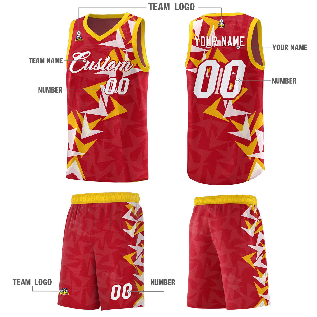 Custom Red Boomerang Pattern Kits Basketball Jersey|KXKSHOP