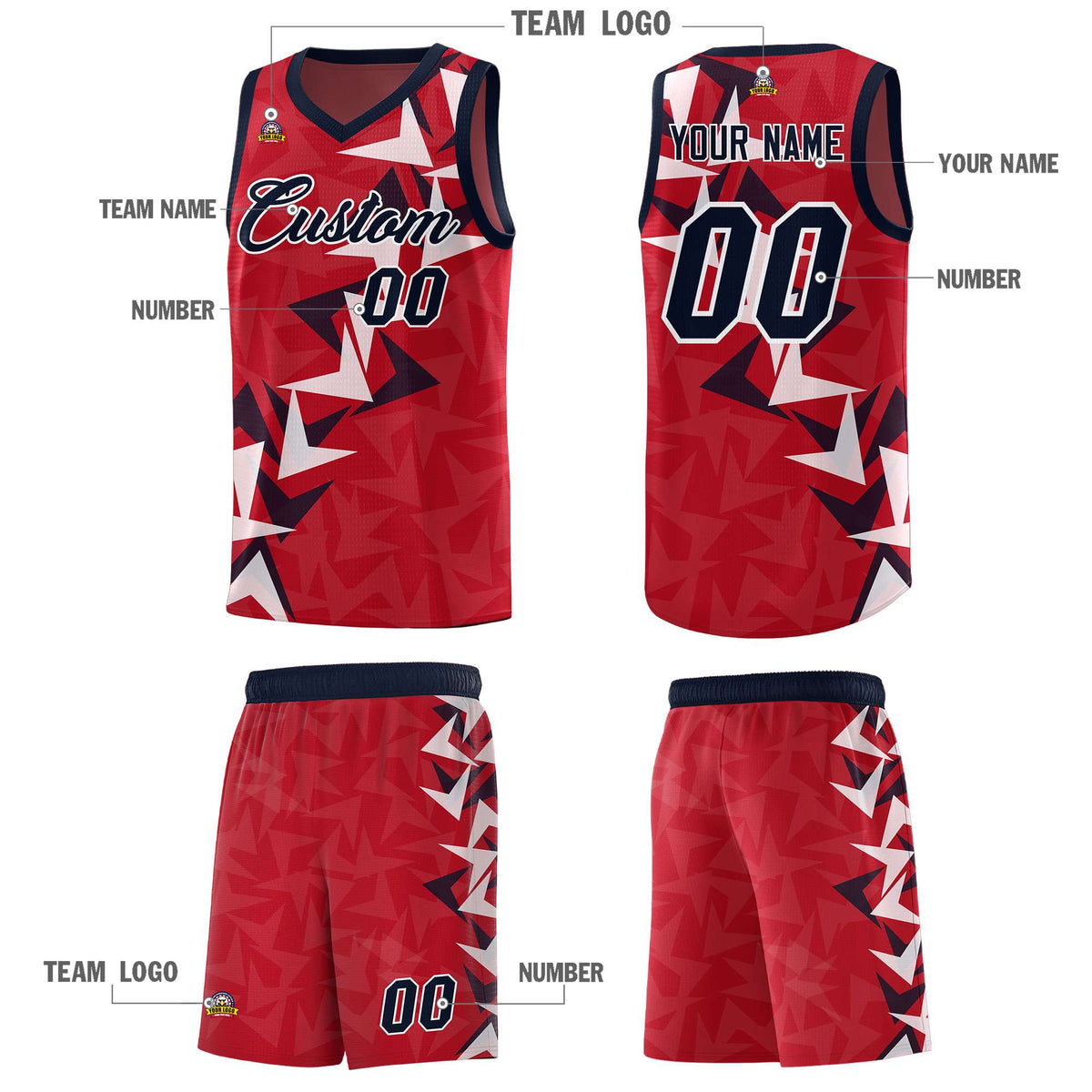 Custom Red Boomerang Pattern Kits Basketball Jersey|KXKSHOP