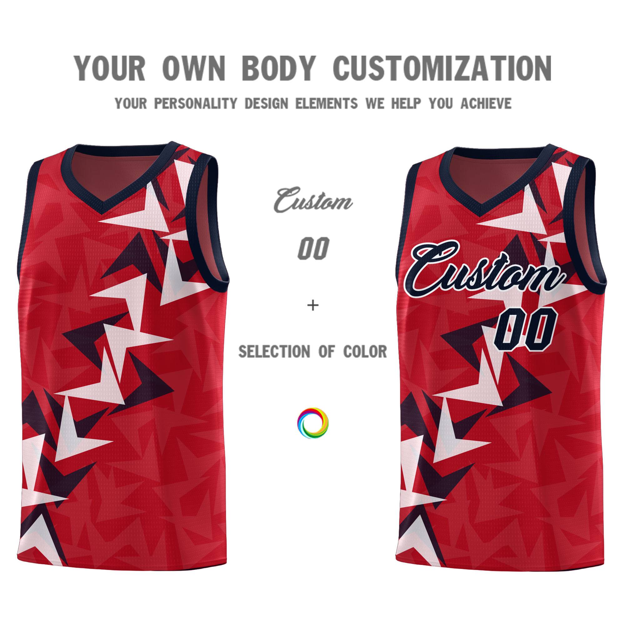 Custom Red Boomerang Pattern Kits Basketball Jersey|KXKSHOP