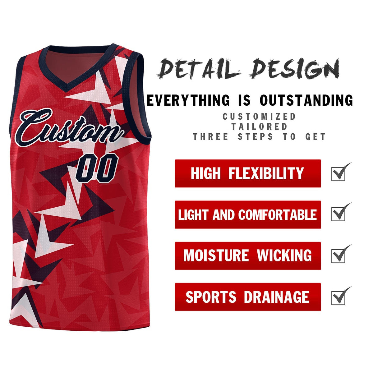 Custom Red Boomerang Pattern Kits Basketball Jersey|KXKSHOP
