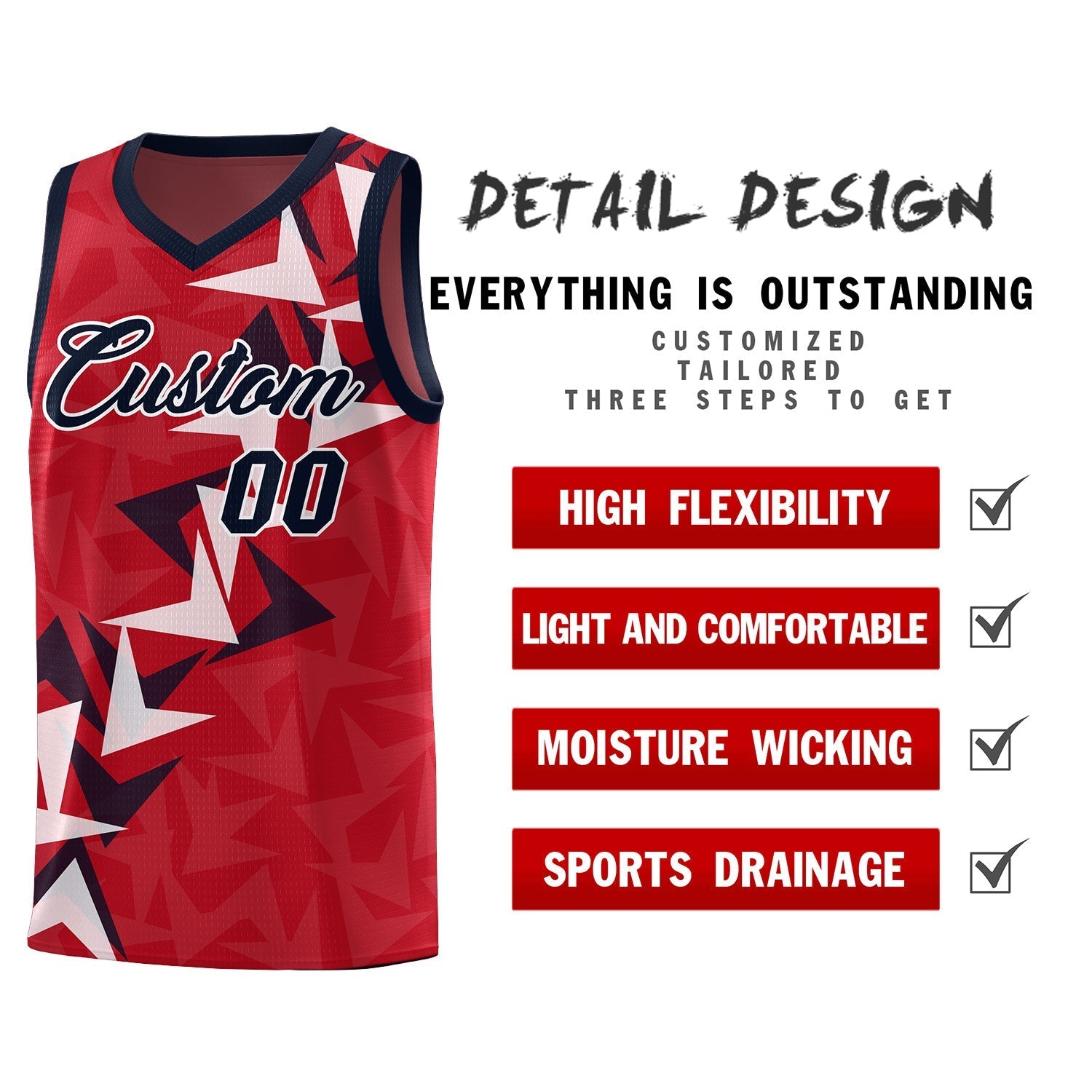 Custom Red Boomerang Pattern Kits Basketball Jersey|KXKSHOP