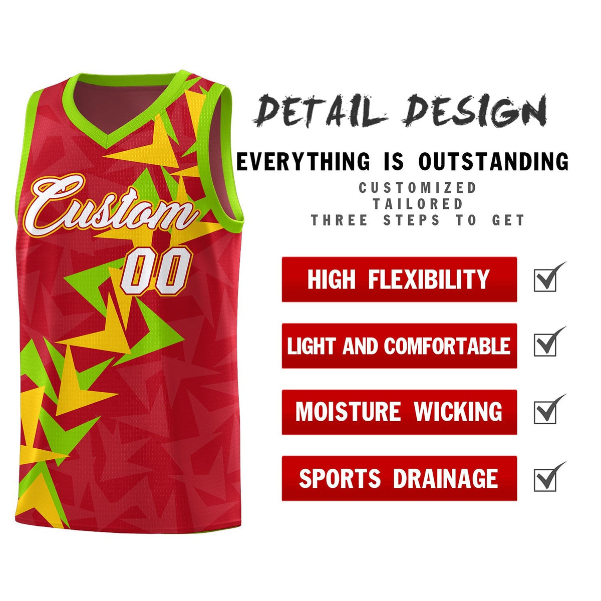 Custom Red Boomerang Pattern Kits Basketball Jersey|KXKSHOP