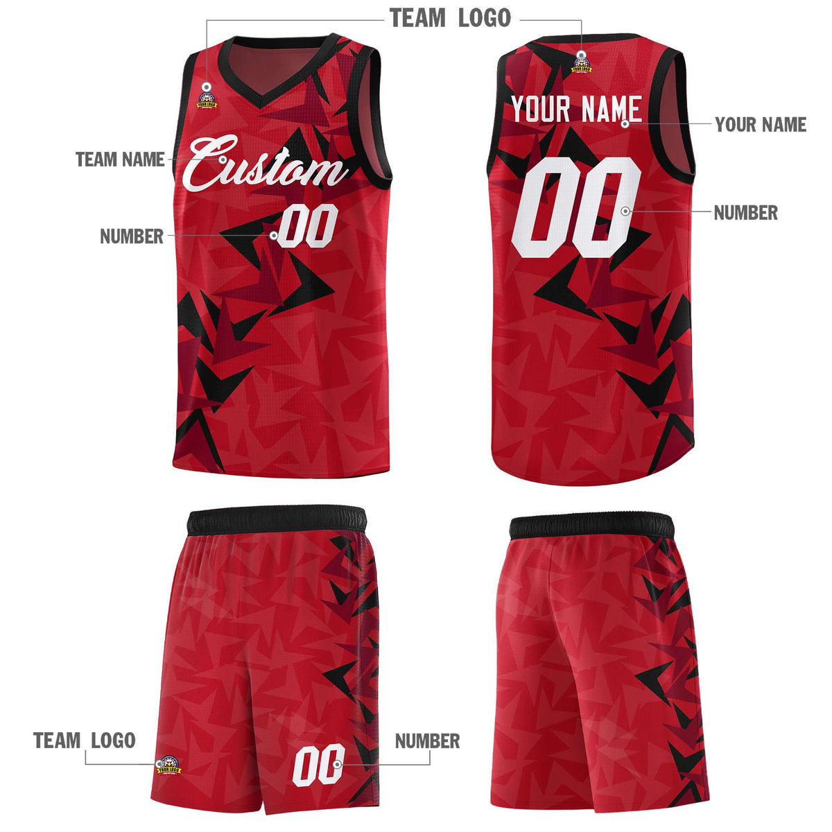 Custom Red Boomerang Pattern Kits Basketball Jersey|KXKSHOP
