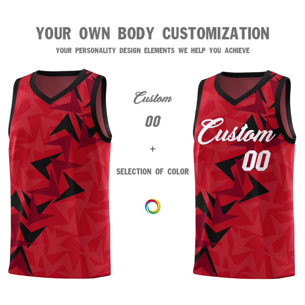 Custom Red Boomerang Pattern Kits Basketball Jersey|KXKSHOP
