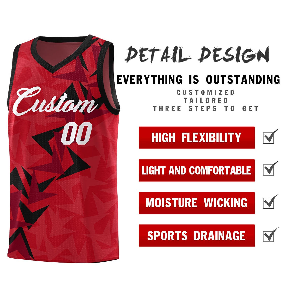 Custom Red Boomerang Pattern Kits Basketball Jersey|KXKSHOP