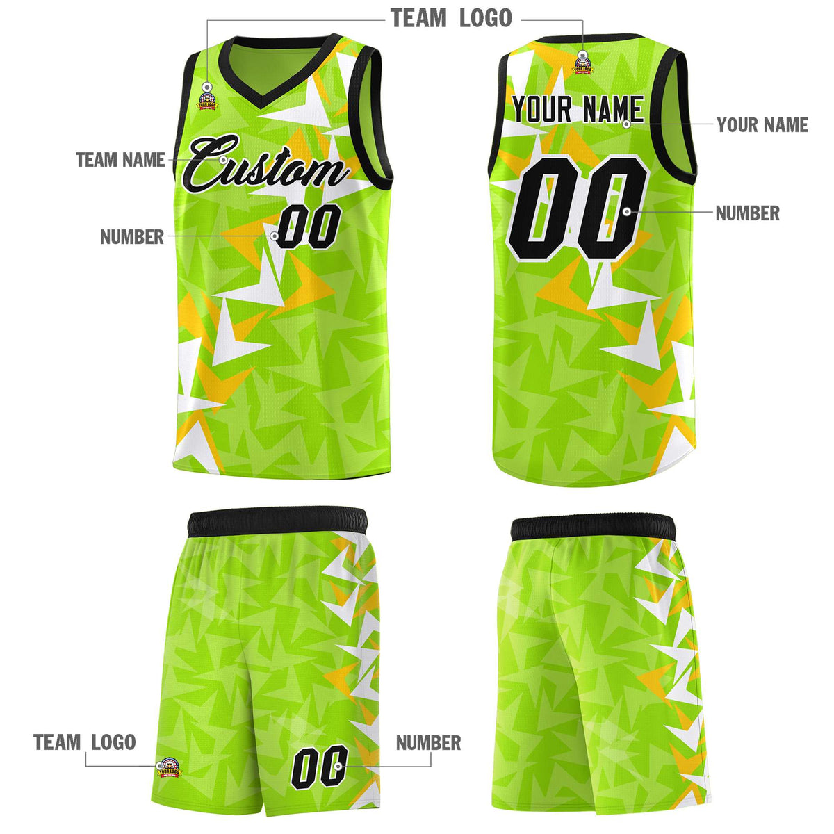 Custom Neon Green Boomerang Pattern Kits Basketball Jersey|KXKSHOP