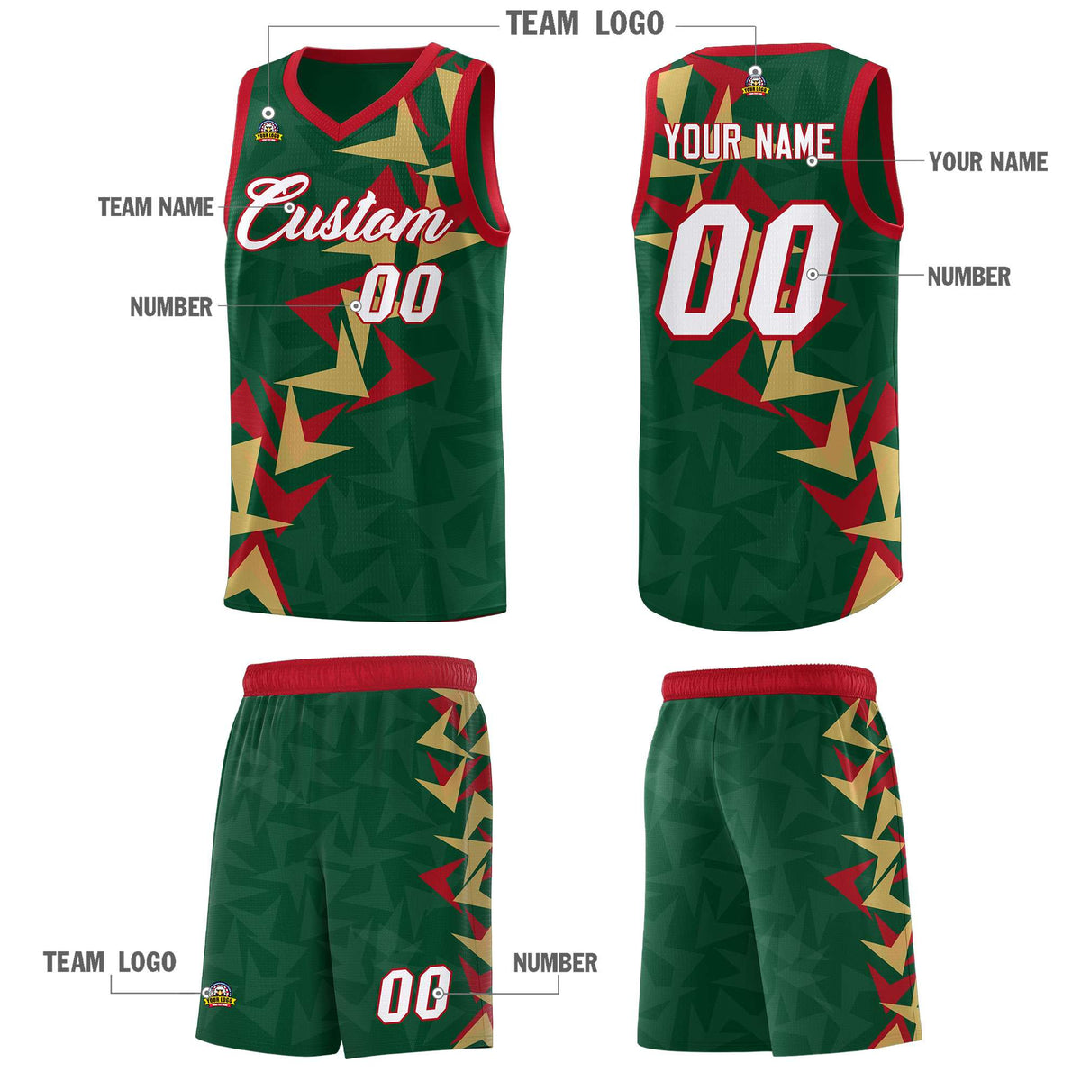 Custom Hunter Green Boomerang Pattern Kits Basketball Jersey|KXKSHOP