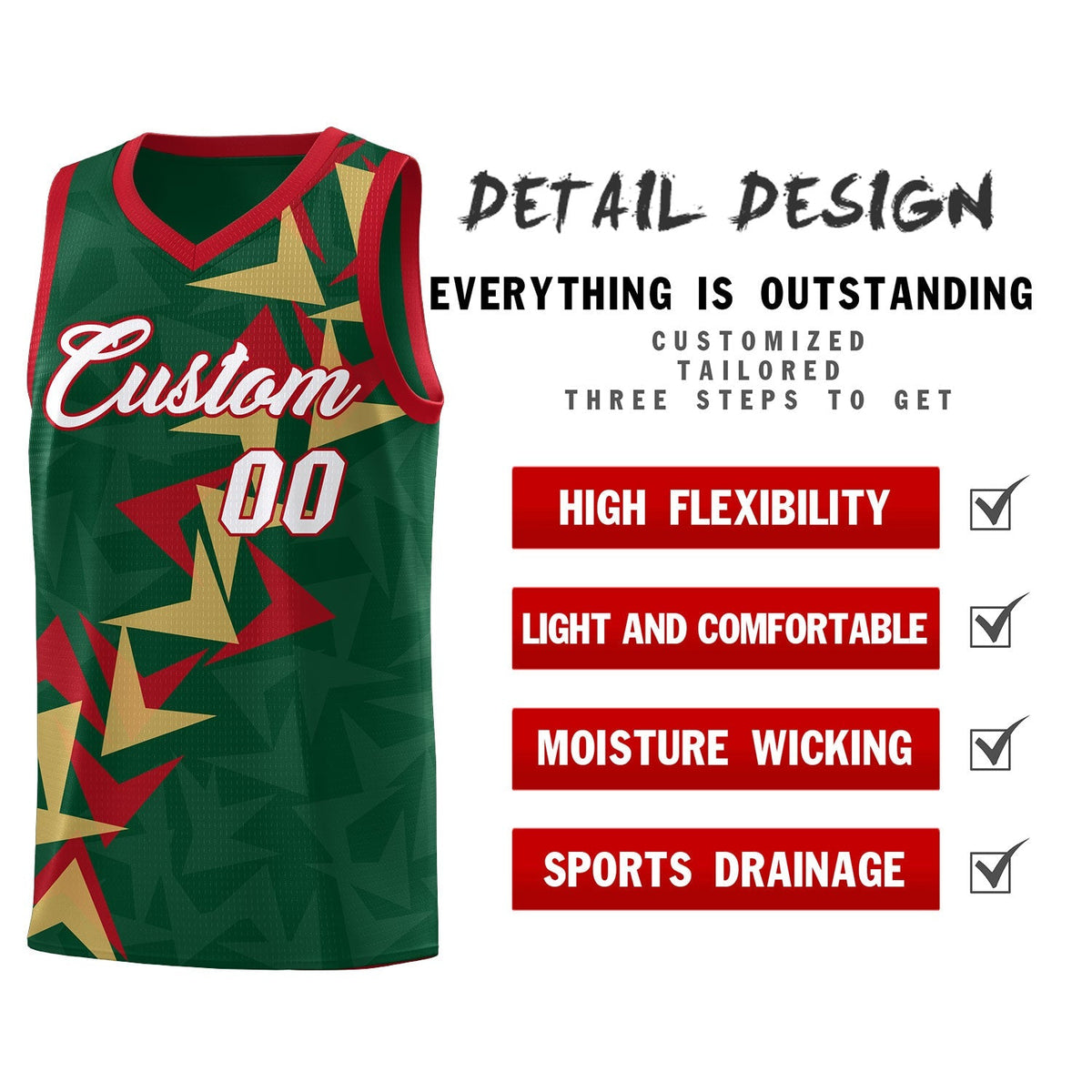 Custom Hunter Green Boomerang Pattern Kits Basketball Jersey|KXKSHOP