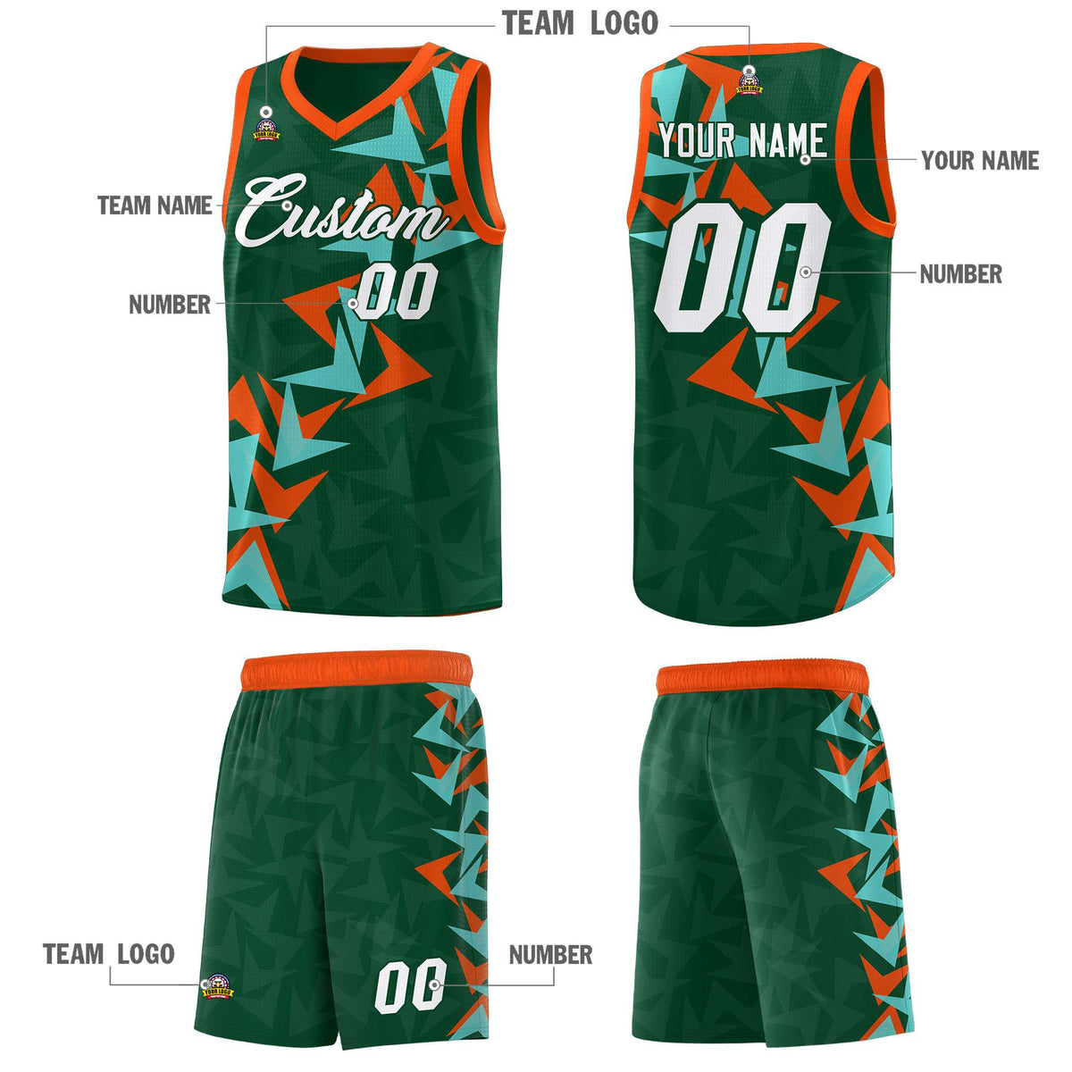 Custom Hunter Green Boomerang Pattern Kits Basketball Jersey|KXKSHOP