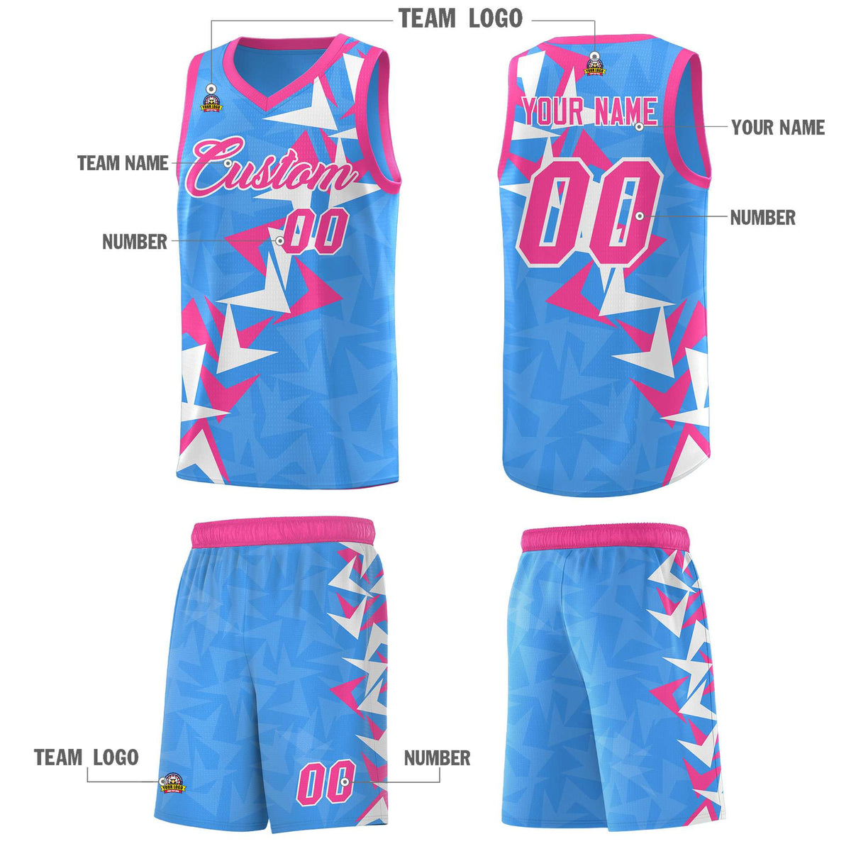 Custom Light Blue Boomerang Pattern Kits Basketball Jersey|KXKSHOP
