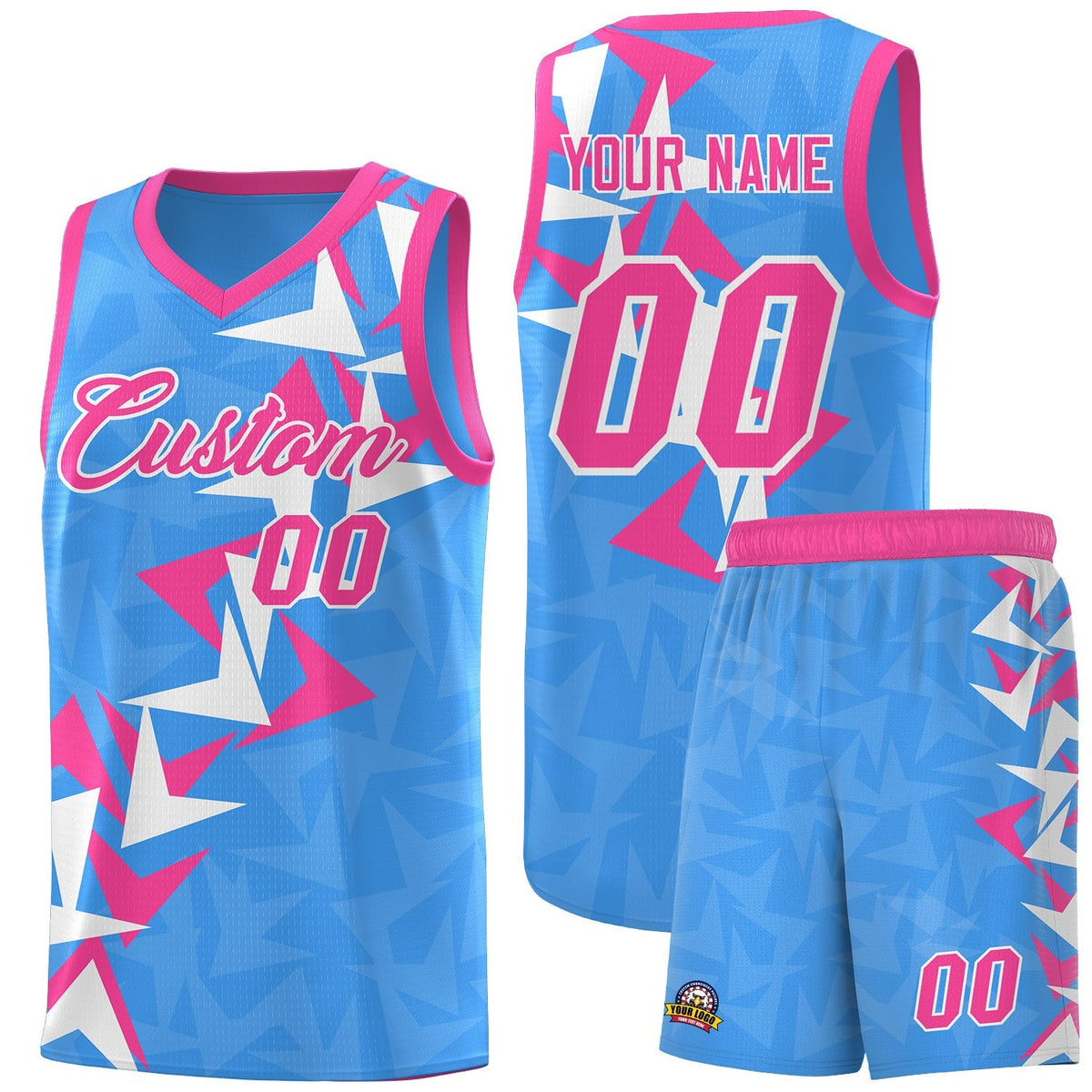 Custom Light Blue Boomerang Pattern Kits Basketball Jersey|KXKSHOP