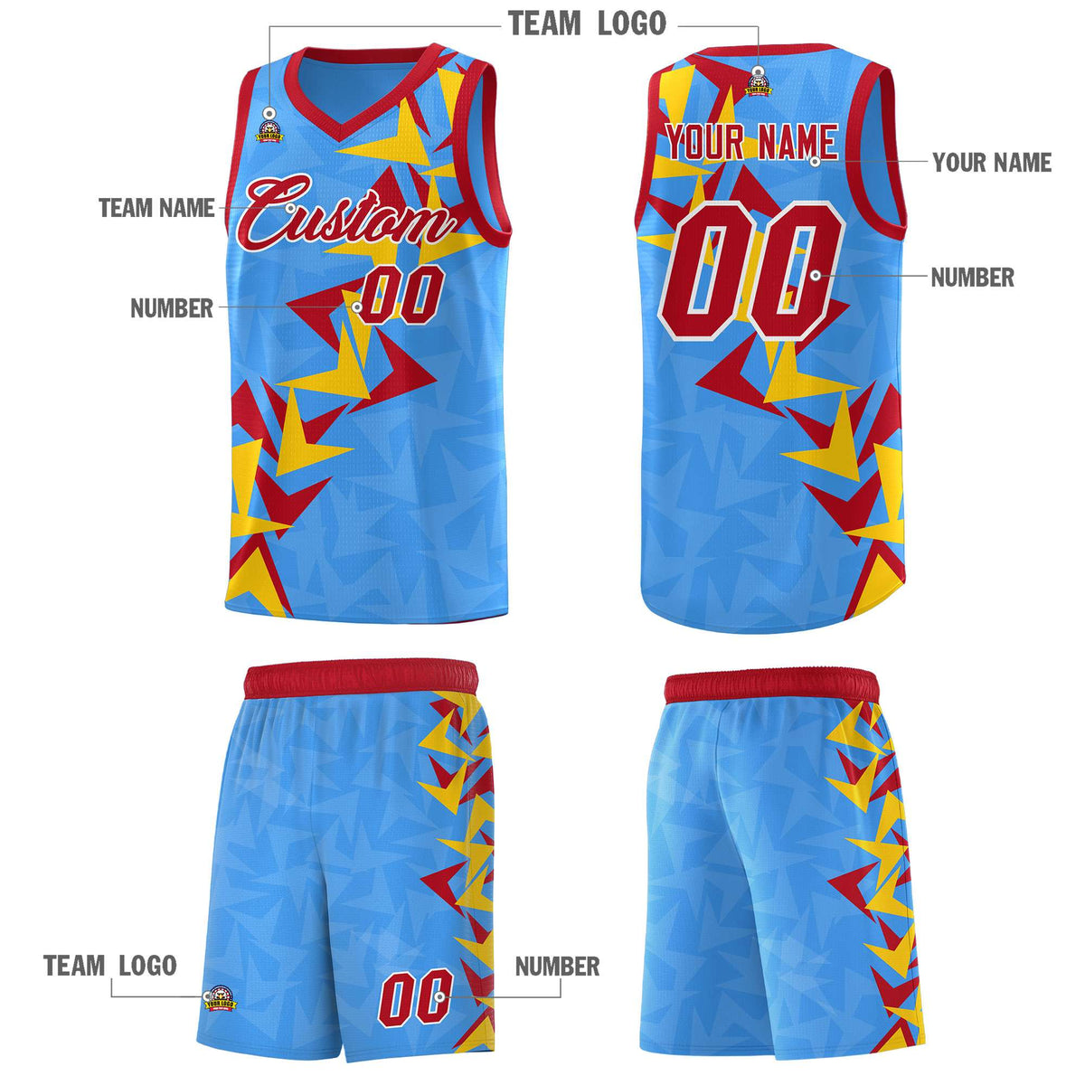 Custom Light Blue Boomerang Pattern Kits Basketball Jersey|KXKSHOP