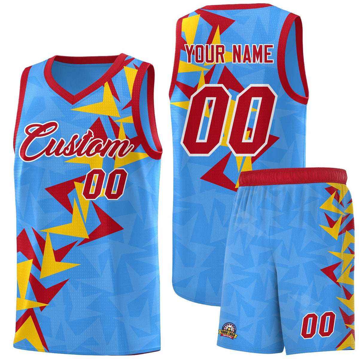 Custom Light Blue Boomerang Pattern Kits Basketball Jersey|KXKSHOP