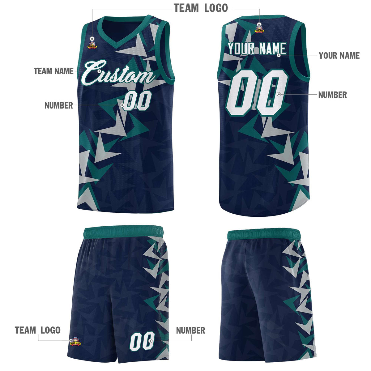 Custom Navy Boomerang Pattern Kits Basketball Jersey|KXKSHOP