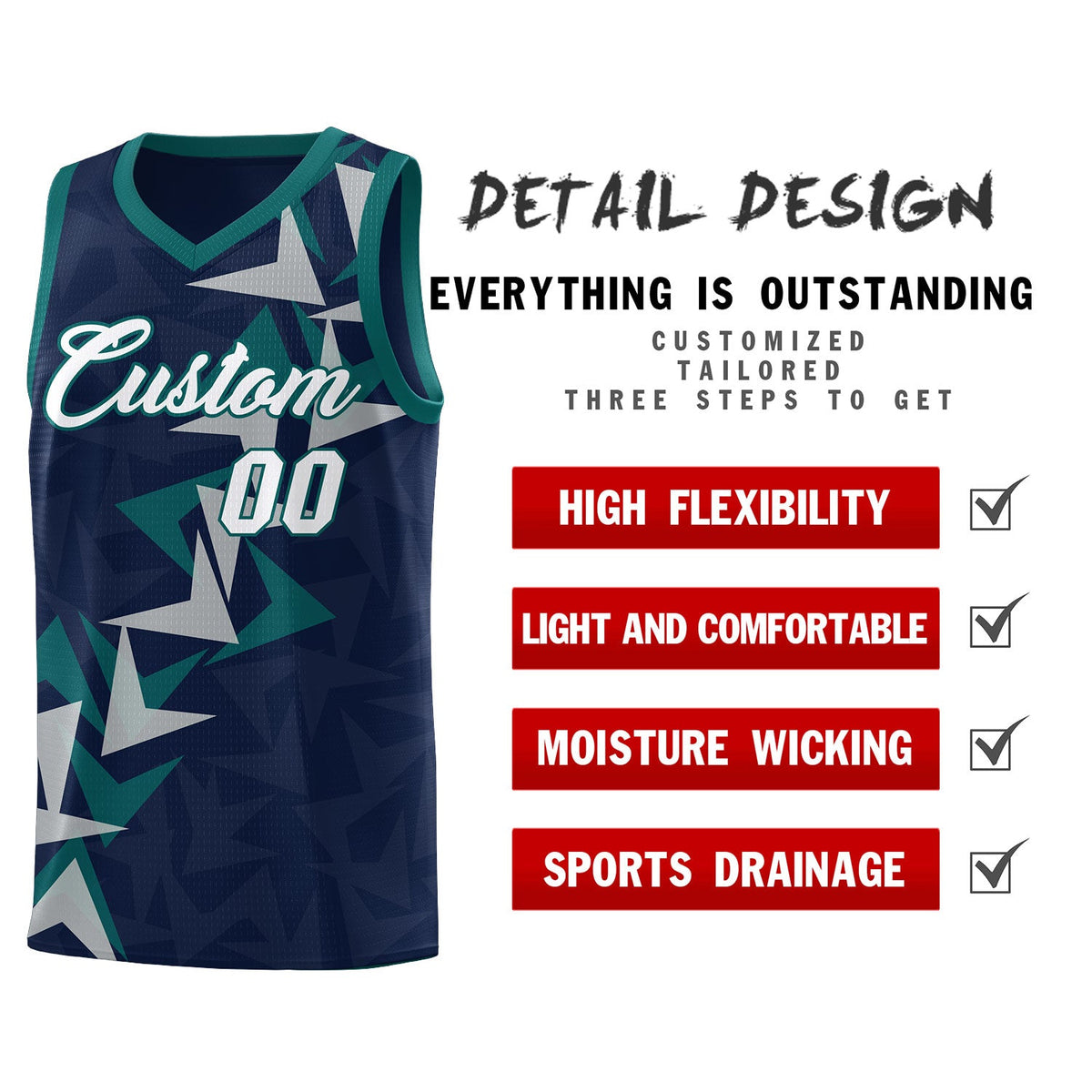 Custom Navy Boomerang Pattern Kits Basketball Jersey|KXKSHOP