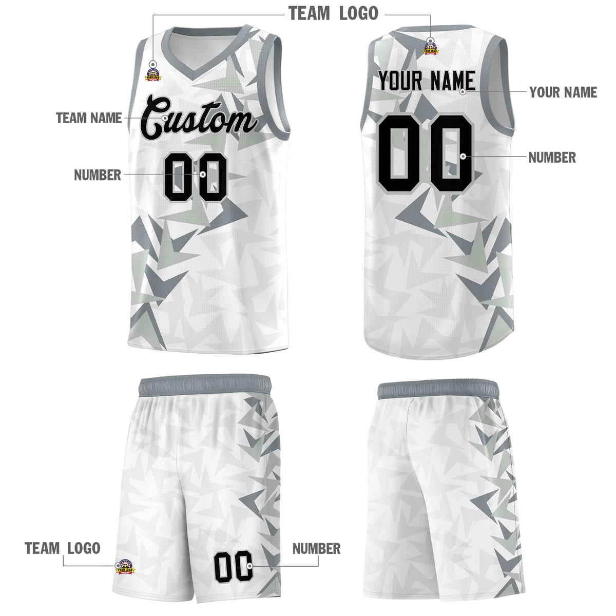 Custom White Boomerang Pattern Kits Basketball Jersey|KXKSHOP