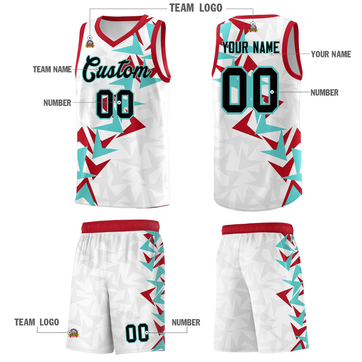 Custom White Boomerang Pattern Kits Basketball Jersey|KXKSHOP