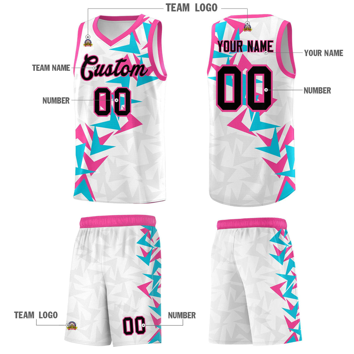 Custom White Boomerang Pattern Kits Basketball Jersey|KXKSHOP